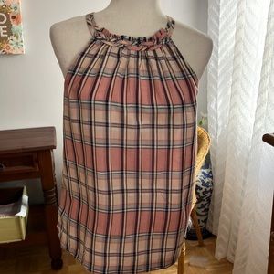 LOFT plaid summer top blouse S EUC